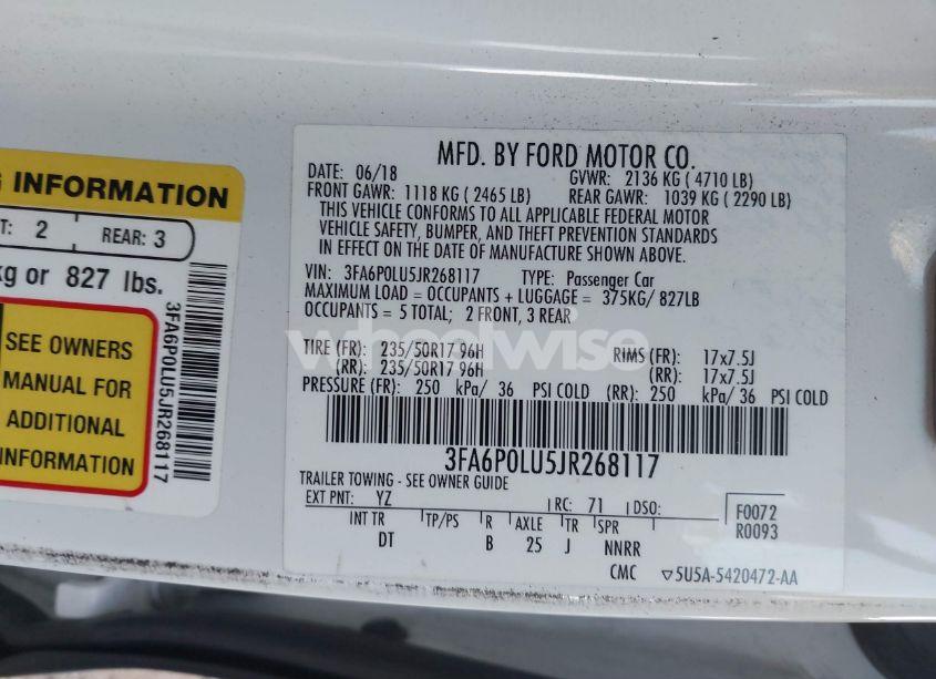 Photo 9 of 2018 Ford Fusion HYBRID SE (VIN 3FA6P0LU5JR268117)