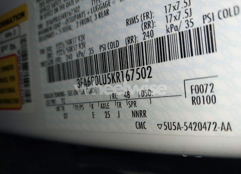 Photo 9 of 2019 Ford Fusion HYBRID SE (VIN 3FA6P0LU5KR167502)