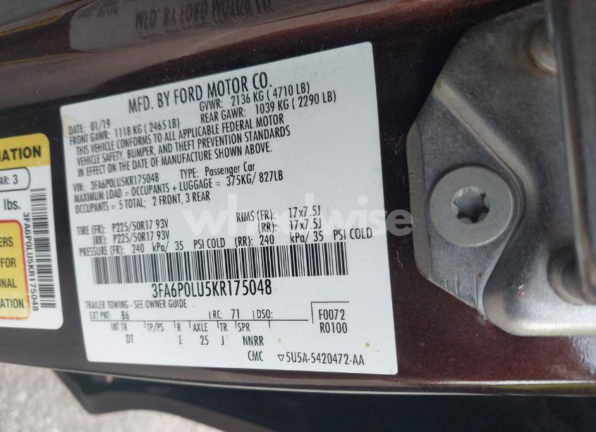 Photo 9 of 2019 Ford Fusion HYBRID SE (VIN 3FA6P0LU5KR175048)