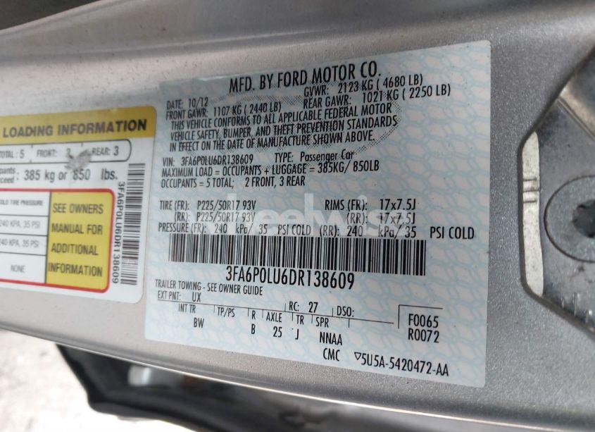 Photo 9 of 2013 Ford Fusion HYBRID SE (VIN 3FA6P0LU6DR138609)