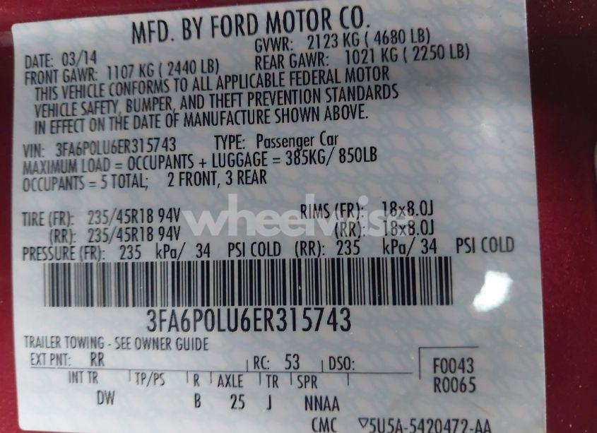 Photo 9 of 2014 Ford Fusion HYBRID SE (VIN 3FA6P0LU6ER315743)