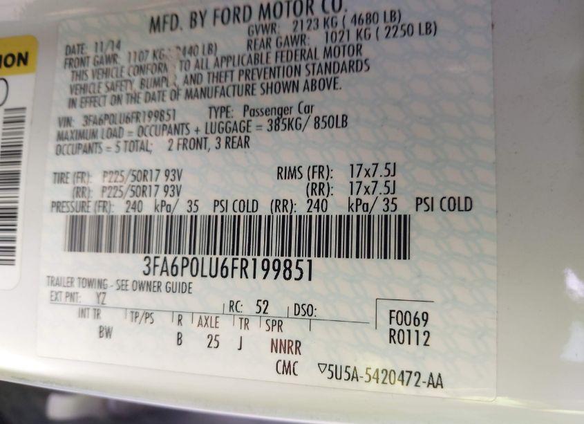 Photo 9 of 2015 Ford Fusion HYBRID SE (VIN 3FA6P0LU6FR199851)