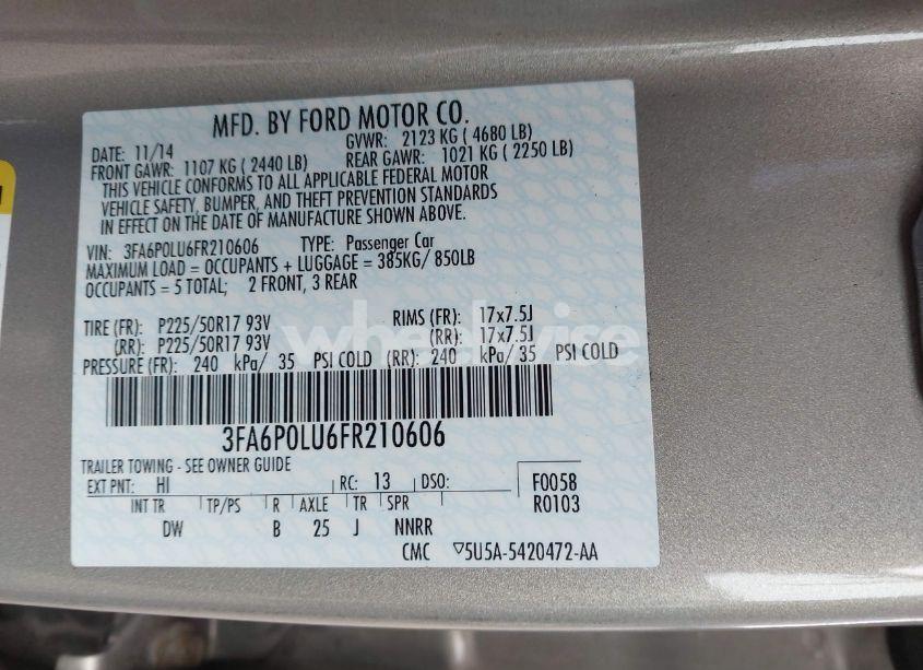 Photo 9 of 2015 Ford Fusion HYBRID SE (VIN 3FA6P0LU6FR210606)