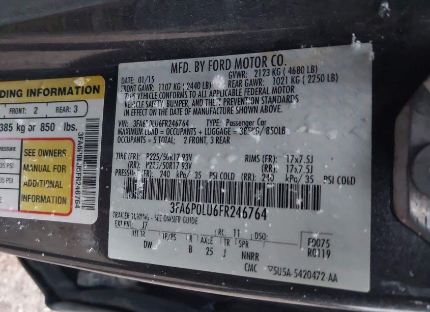 Photo 9 of 2015 Ford Fusion SE HYBRID (VIN 3FA6P0LU6FR246764)