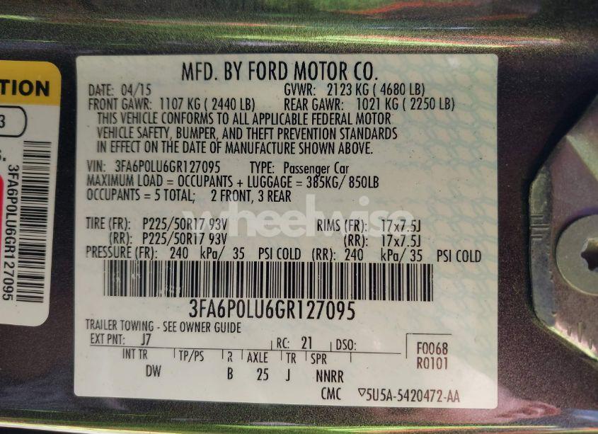 Photo 9 of 2016 Ford Fusion SE HYBRID (VIN 3FA6P0LU6GR127095)