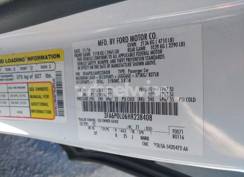 Photo 9 of 2017 Ford Fusion HYBRID SE (VIN 3FA6P0LU6HR238408)