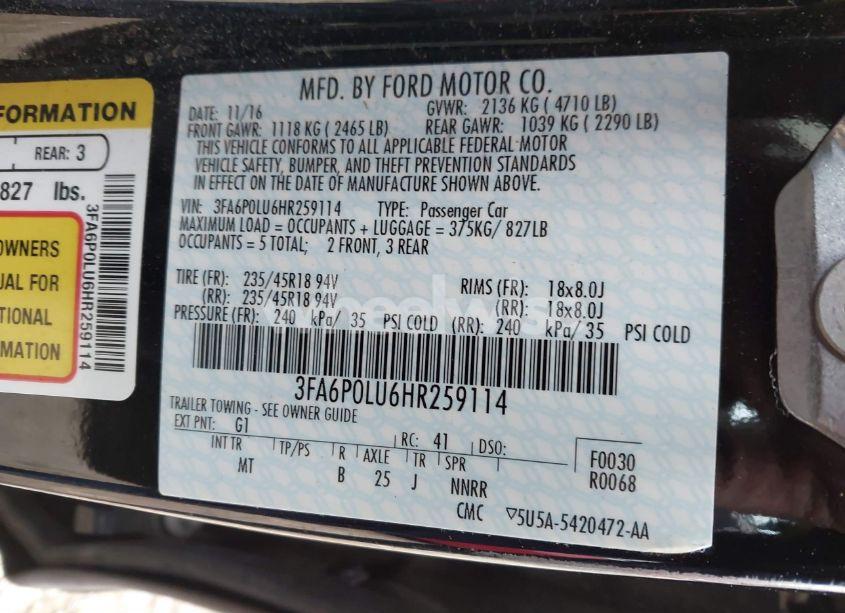 Photo 9 of 2017 Ford Fusion HYBRID SE (VIN 3FA6P0LU6HR259114)