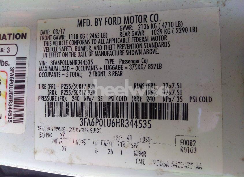 Photo 9 of 2017 Ford Fusion HYBRID SE (VIN 3FA6P0LU6HR344535)