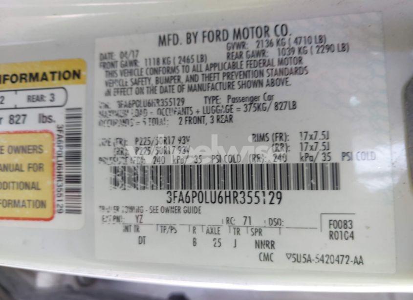 Photo 9 of 2017 Ford Fusion HYBRID SE (VIN 3FA6P0LU6HR355129)