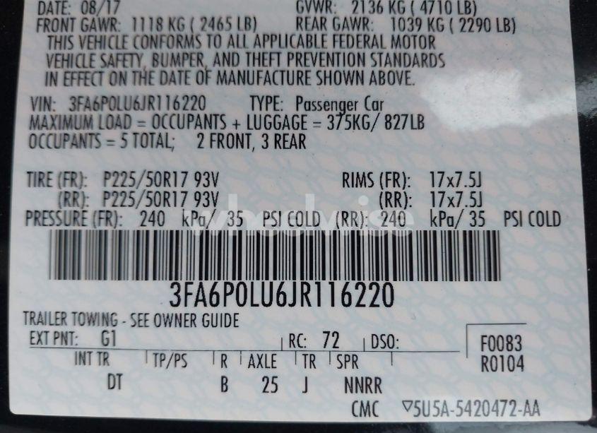 Photo 9 of 2018 Ford Fusion HYBRID SE (VIN 3FA6P0LU6JR116220)