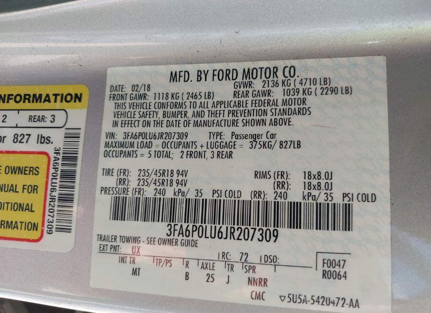 Photo 9 of 2018 Ford Fusion HYBRID SE (VIN 3FA6P0LU6JR207309)