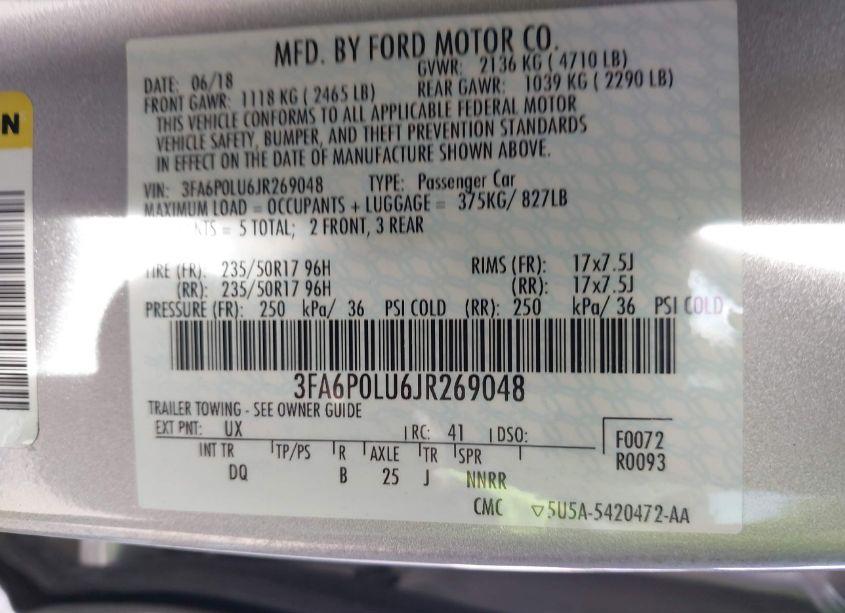 Photo 9 of 2018 Ford Fusion HYBRID SE (VIN 3FA6P0LU6JR269048)