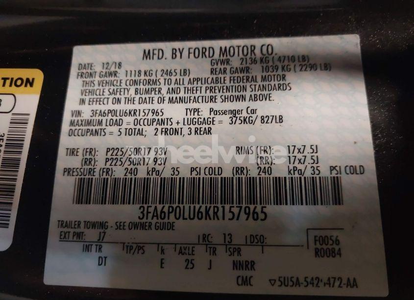 Photo 9 of 2019 Ford Fusion HYBRID SE (VIN 3FA6P0LU6KR157965)