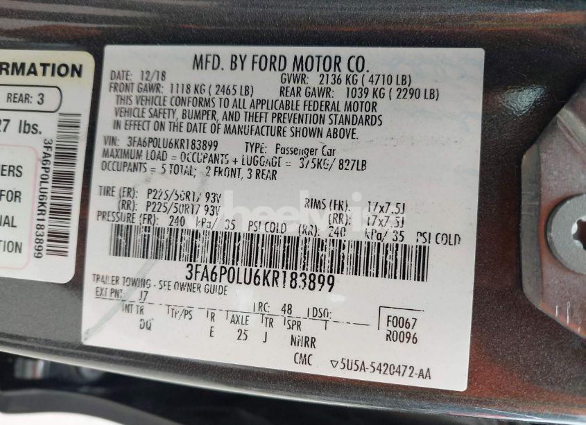 Photo 9 of 2019 Ford Fusion HYBRID SE (VIN 3FA6P0LU6KR183899)