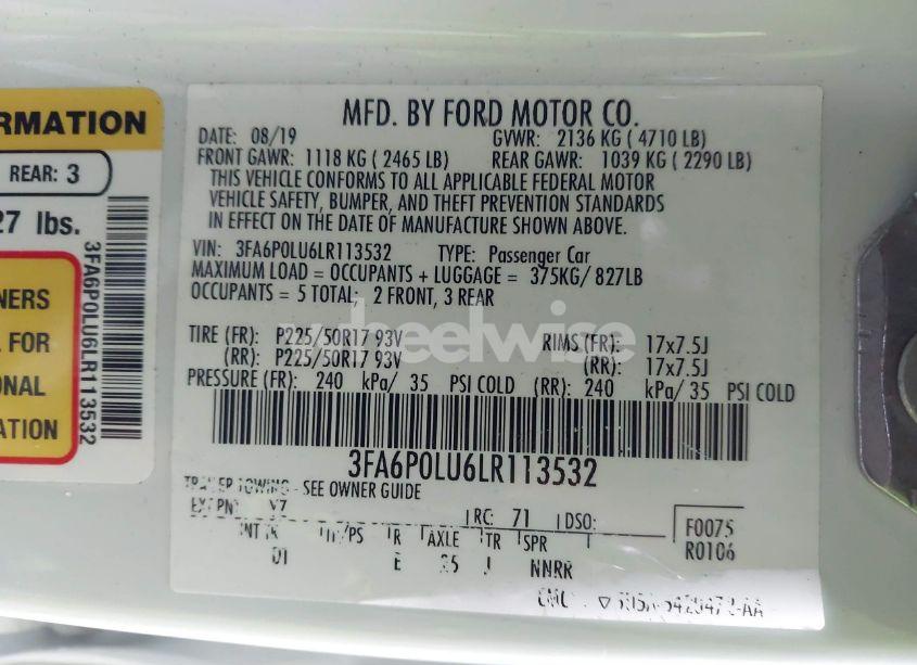 Photo 9 of 2020 Ford Fusion HYBRID SE (VIN 3FA6P0LU6LR113532)