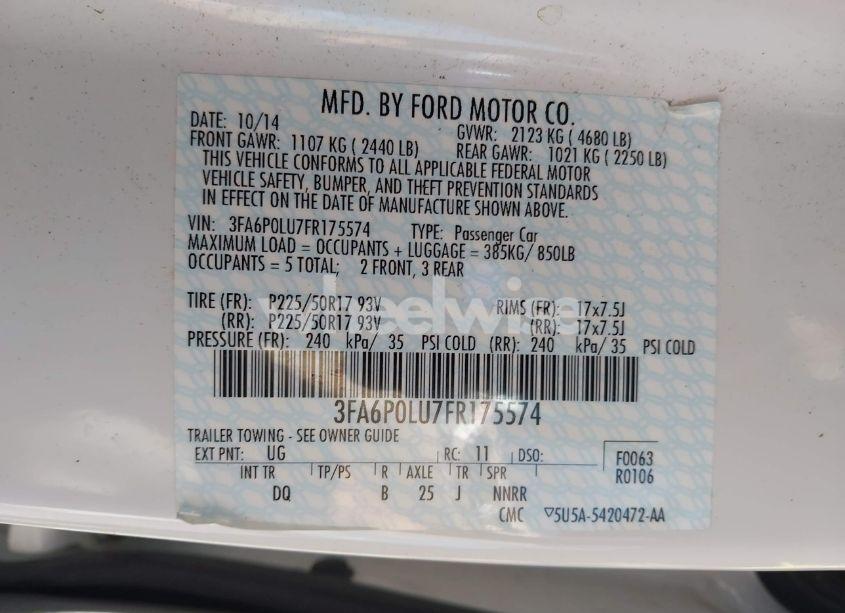 Photo 9 of 2015 Ford Fusion HYBRID SE (VIN 3FA6P0LU7FR175574)