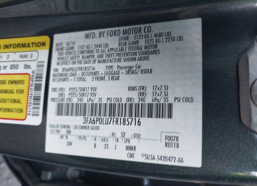 Photo 9 of 2015 Ford Fusion HYBRID SE (VIN 3FA6P0LU7FR185716)