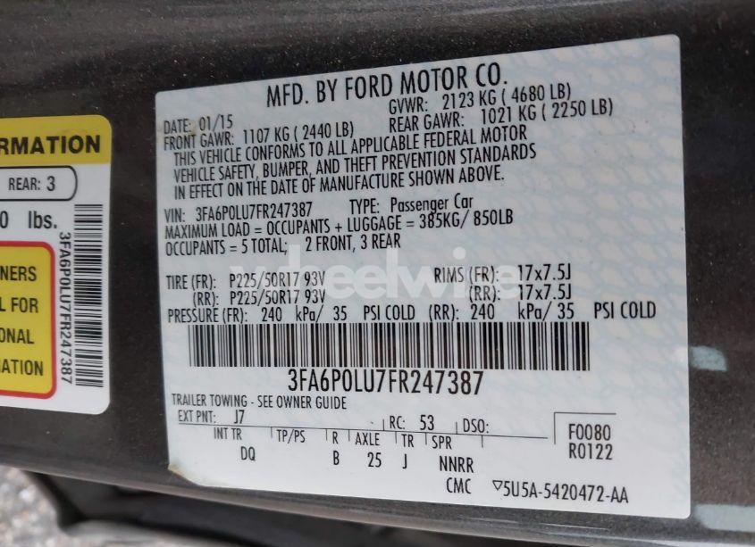 Photo 9 of 2015 Ford Fusion HYBRID SE (VIN 3FA6P0LU7FR247387)