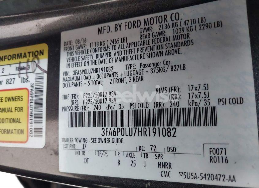 Photo 9 of 2017 Ford Fusion HYBRID SE (VIN 3FA6P0LU7HR191082)