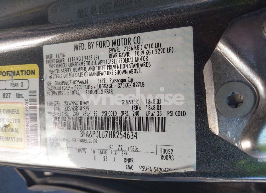 Photo 9 of 2017 Ford Fusion HYBRID SE (VIN 3FA6P0LU7HR254634)