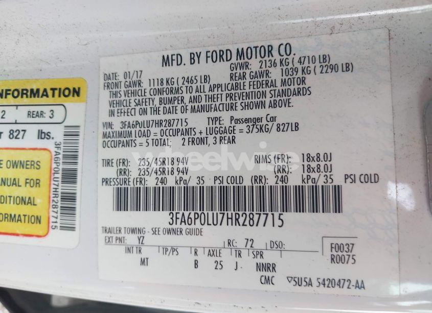 Photo 9 of 2017 Ford Fusion HYBRID SE (VIN 3FA6P0LU7HR287715)