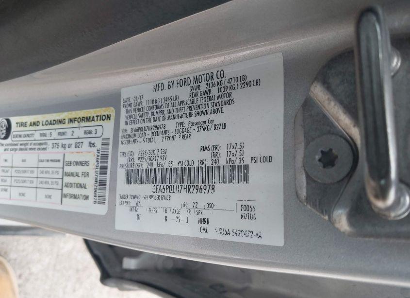 Photo 9 of 2017 Ford Fusion HYBRID SE (VIN 3FA6P0LU7HR296978)