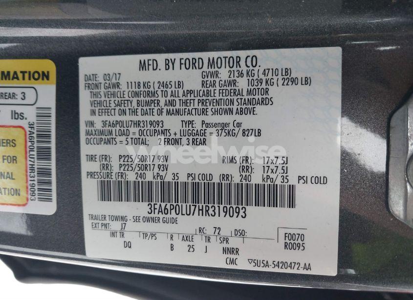 Photo 9 of 2017 Ford Fusion HYBRID SE (VIN 3FA6P0LU7HR319093)