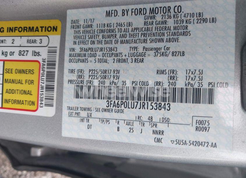 Photo 9 of 2018 Ford Fusion HYBRID SE (VIN 3FA6P0LU7JR153843)