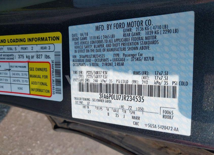 Photo 9 of 2018 Ford Fusion HYBRID SE (VIN 3FA6P0LU7JR234535)