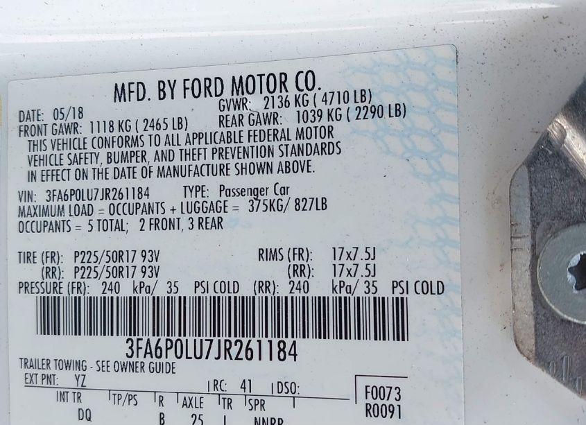 Photo 9 of 2018 Ford Fusion HYBRID SE (VIN 3FA6P0LU7JR261184)