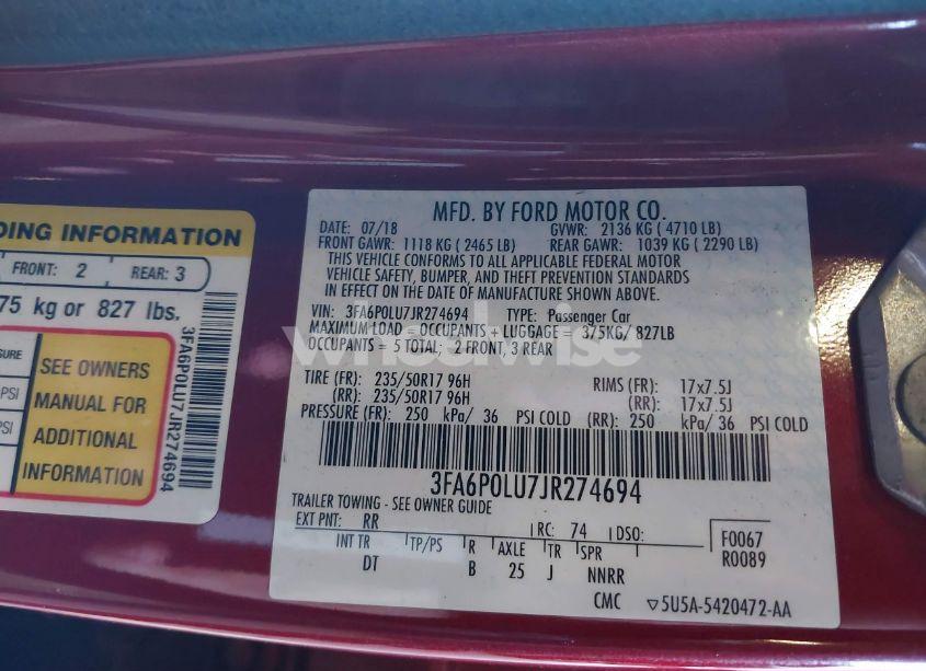 Photo 9 of 2018 Ford Fusion HYBRID SE (VIN 3FA6P0LU7JR274694)