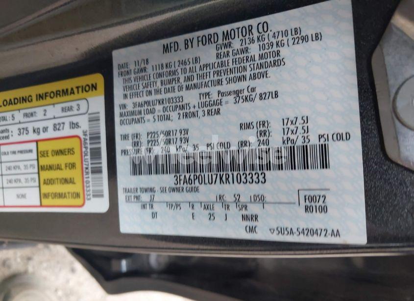 Photo 9 of 2019 Ford Fusion HYBRID SE (VIN 3FA6P0LU7KR103333)