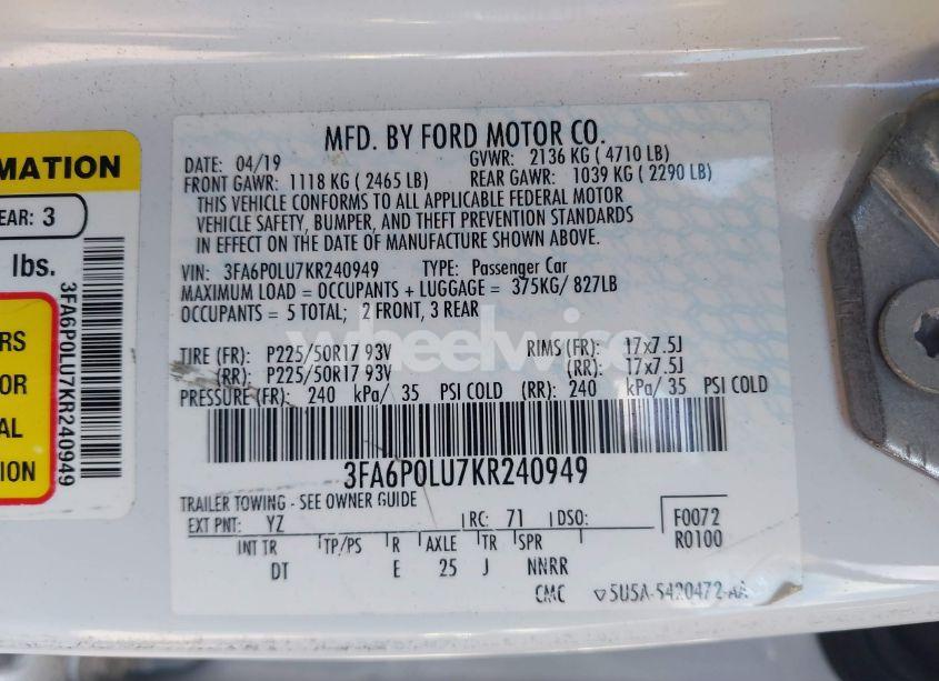 Photo 9 of 2019 Ford Fusion HYBRID SE (VIN 3FA6P0LU7KR240949)