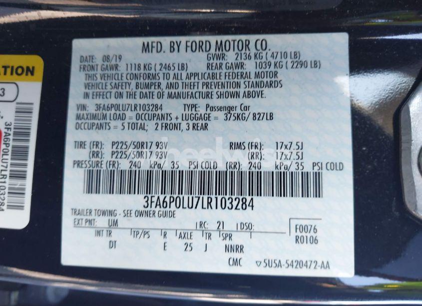 Photo 9 of 2020 Ford Fusion HYBRID SE (VIN 3FA6P0LU7LR103284)