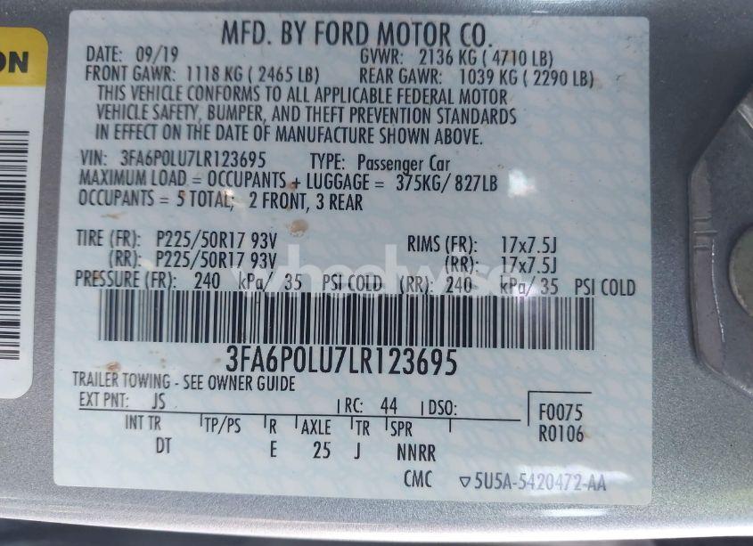 Photo 9 of 2020 Ford Fusion HYBRID SE (VIN 3FA6P0LU7LR123695)
