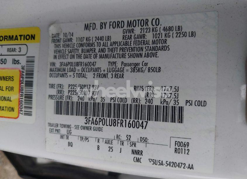 Photo 9 of 2015 Ford Fusion HYBRID SE (VIN 3FA6P0LU8FR160047)