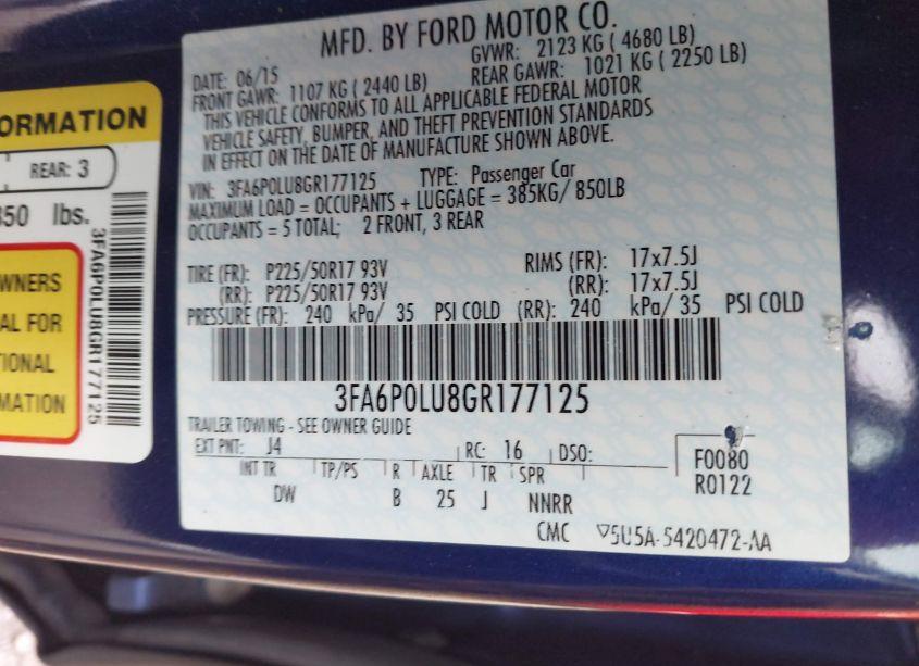 Photo 9 of 2016 Ford Fusion HYBRID SE (VIN 3FA6P0LU8GR177125)
