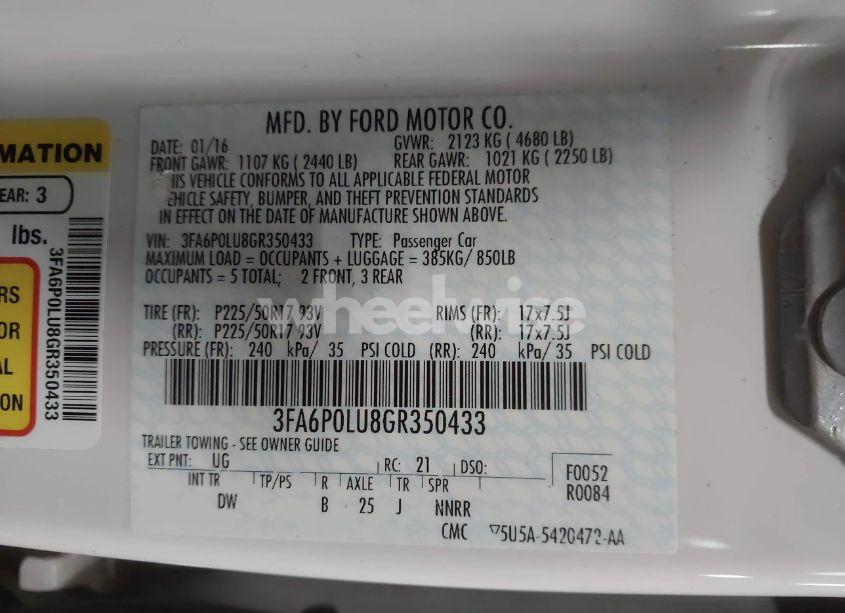 Photo 9 of 2016 Ford Fusion HYBRID SE (VIN 3FA6P0LU8GR350433)