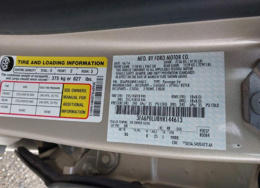Photo 9 of 2017 Ford Fusion HYBRID SE (VIN 3FA6P0LU8HR144613)