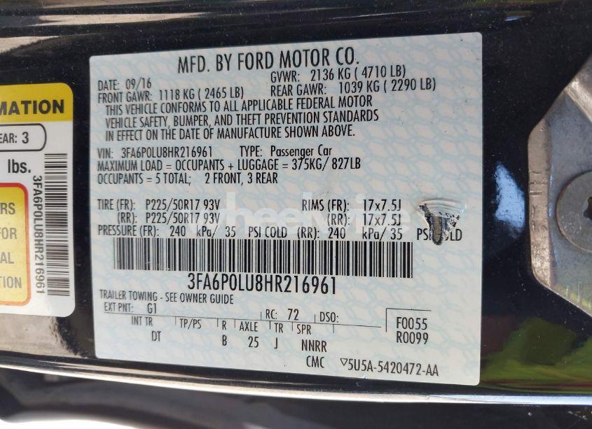 Photo 9 of 2017 Ford Fusion HYBRID SE (VIN 3FA6P0LU8HR216961)