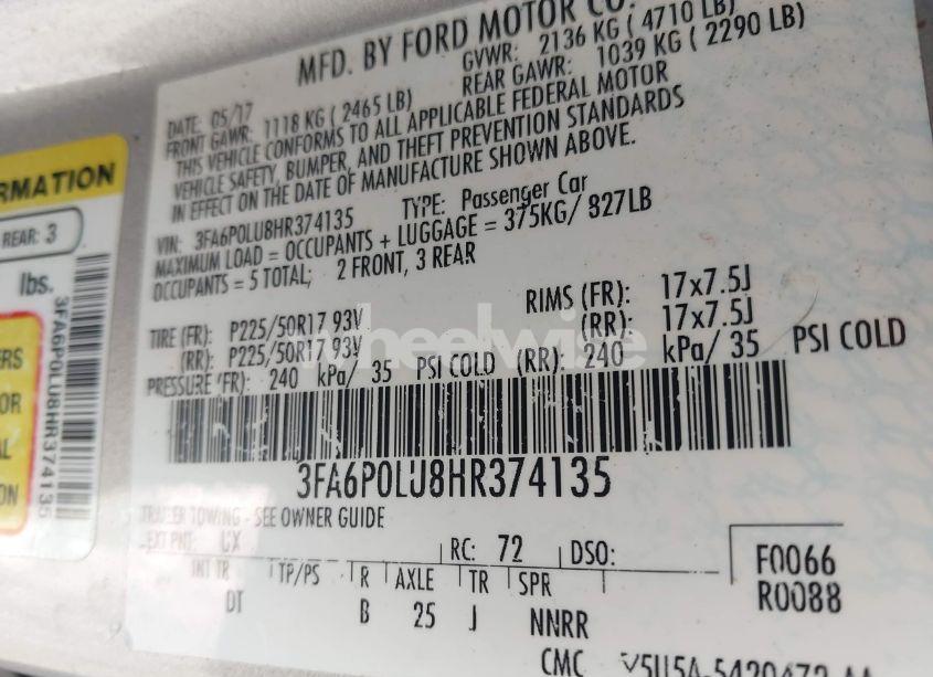 Photo 9 of 2017 Ford Fusion HYBRID SE (VIN 3FA6P0LU8HR374135)