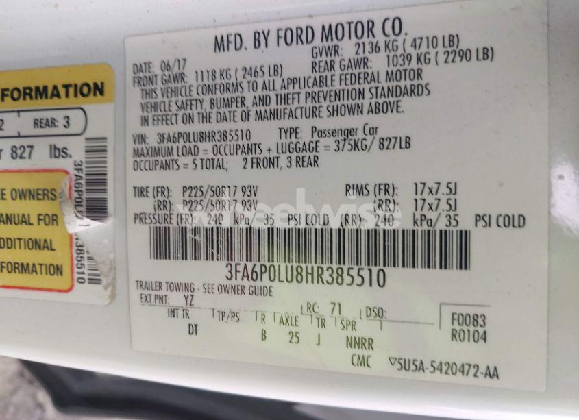 Photo 9 of 2017 Ford Fusion HYBRID SE (VIN 3FA6P0LU8HR385510)