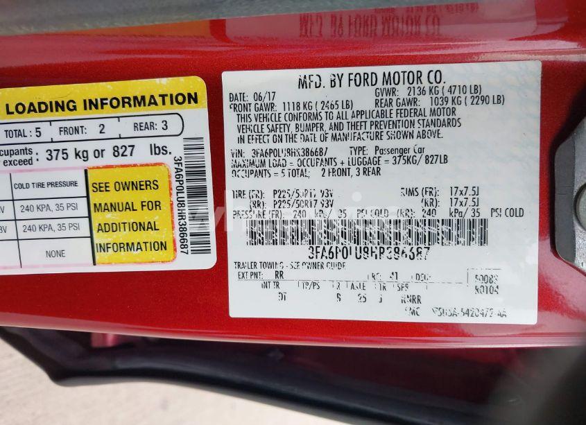 Photo 9 of 2017 Ford Fusion HYBRID SE (VIN 3FA6P0LU8HR386687)