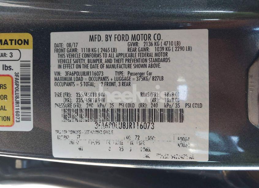 Photo 9 of 2018 Ford Fusion HYBRID SE (VIN 3FA6P0LU8JR116073)