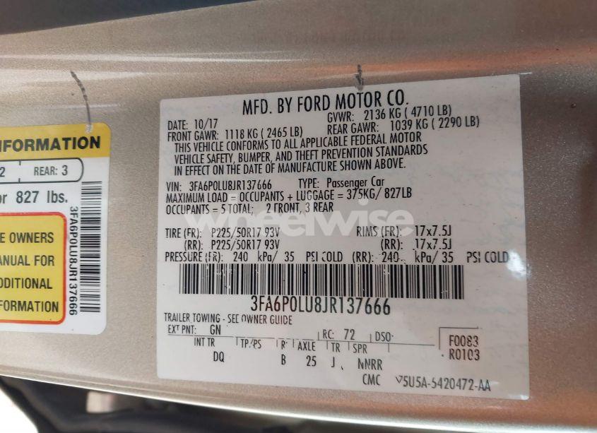 Photo 9 of 2018 Ford Fusion HYBRID SE (VIN 3FA6P0LU8JR137666)