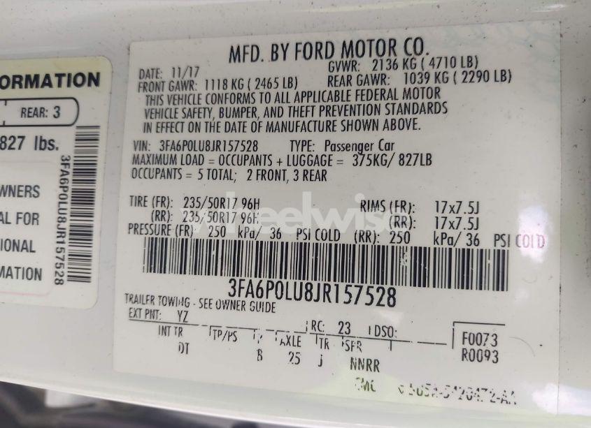 Photo 9 of 2018 Ford Fusion HYBRID SE (VIN 3FA6P0LU8JR157528)