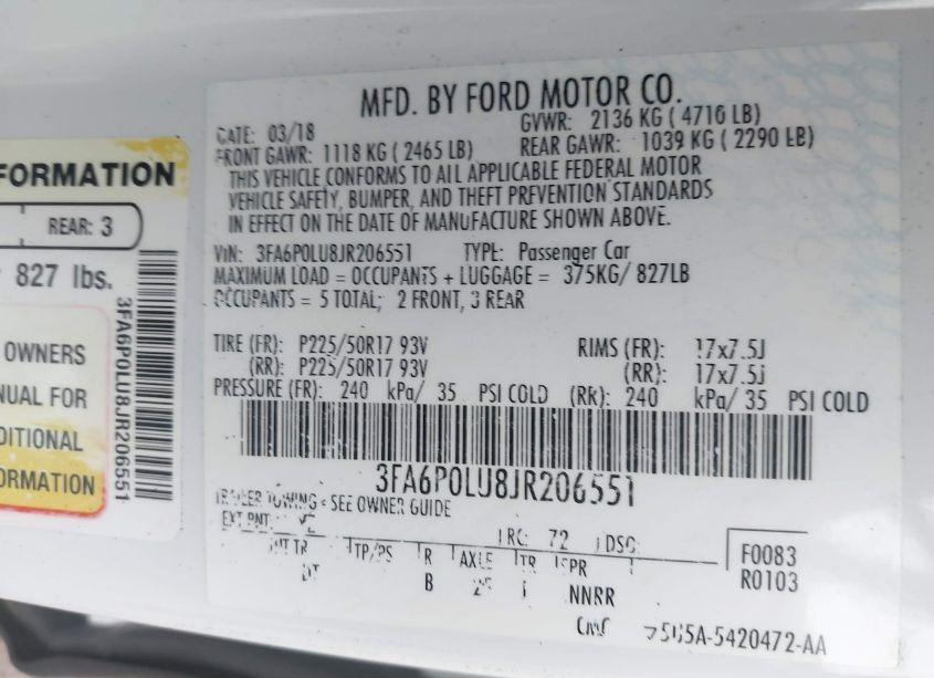 Photo 9 of 2018 Ford Fusion HYBRID SE (VIN 3FA6P0LU8JR206551)