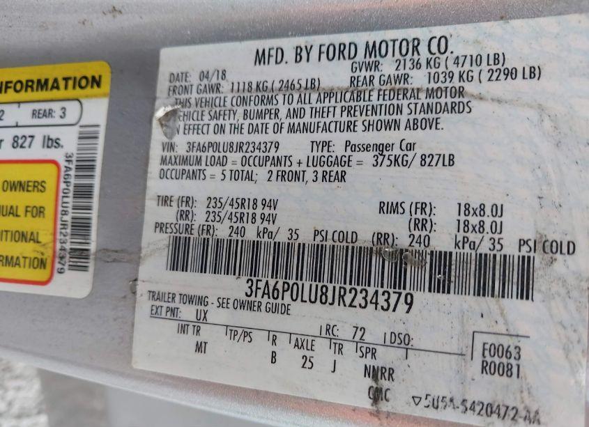 Photo 9 of 2018 Ford Fusion HYBRID SE (VIN 3FA6P0LU8JR234379)