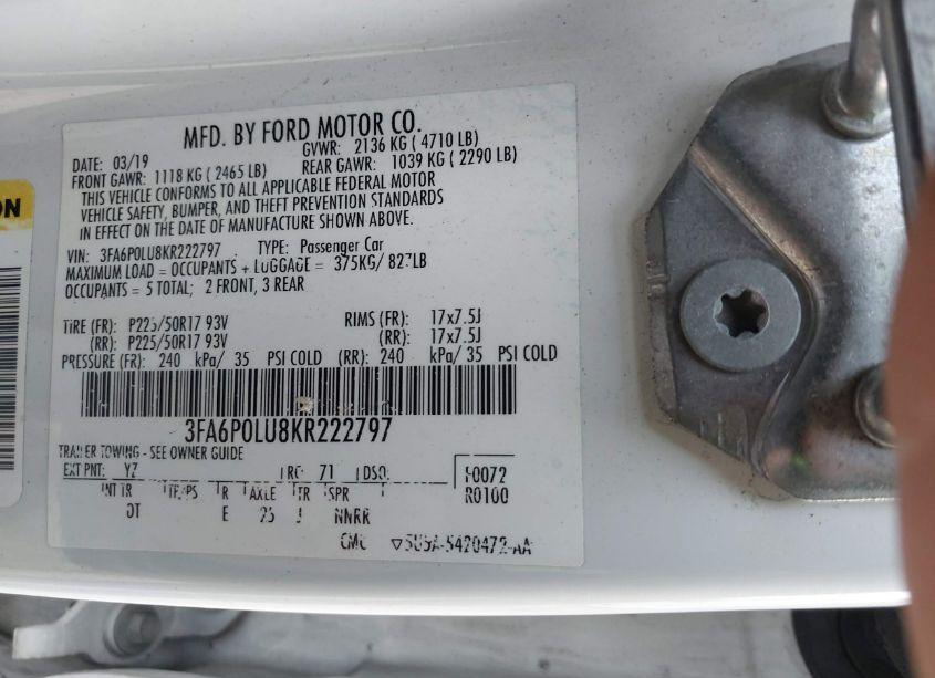 Photo 9 of 2019 Ford Fusion HYBRID SE (VIN 3FA6P0LU8KR222797)