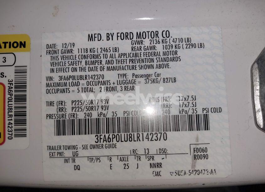 Photo 9 of 2020 Ford Fusion HYBRID SE (VIN 3FA6P0LU8LR142370)